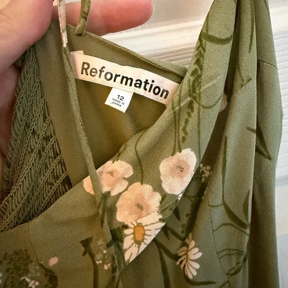 Reformation Green Floral Slip Kimberly Dress with Cream Blooms - Picture 8 of 8